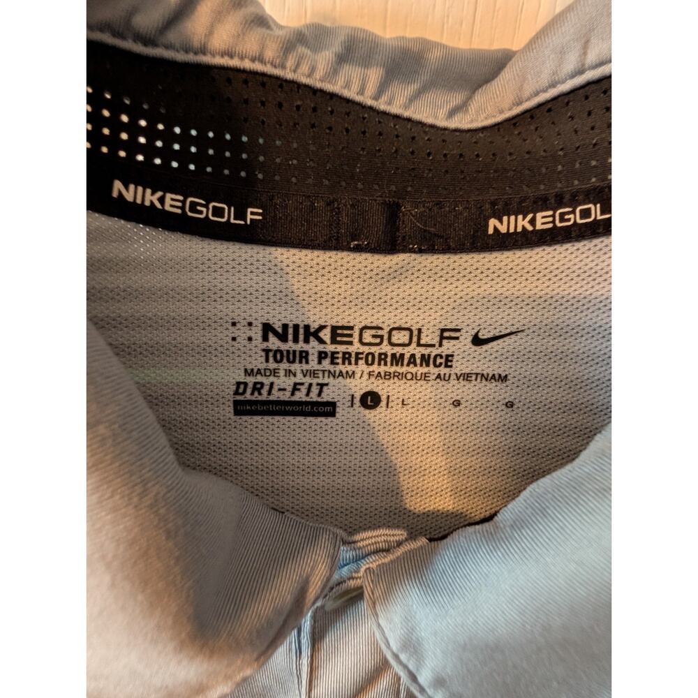 Nike Golf L Polo Tour Performance Dri-Fit Gray & Teal Striped Back Athletic - Picture 3 of 5